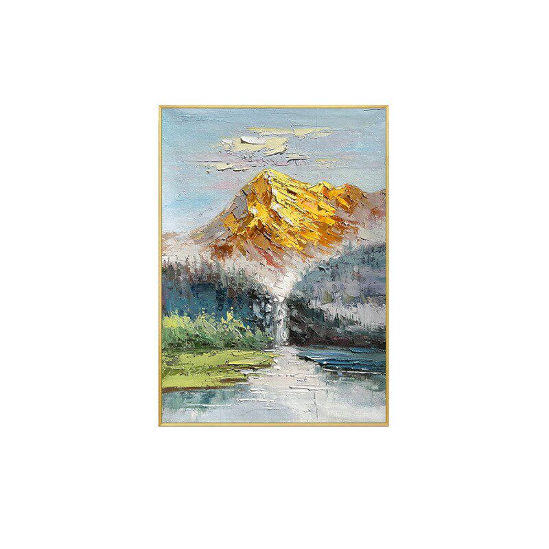 纯手绘油画现代轻奢客厅玄关装饰画手工绘制刀画S日照金山风景挂