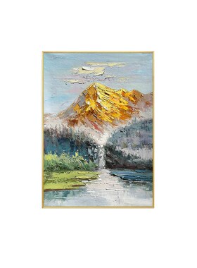纯手绘油画现代轻奢客厅玄关装饰画手工绘制刀画S日照金山风景挂