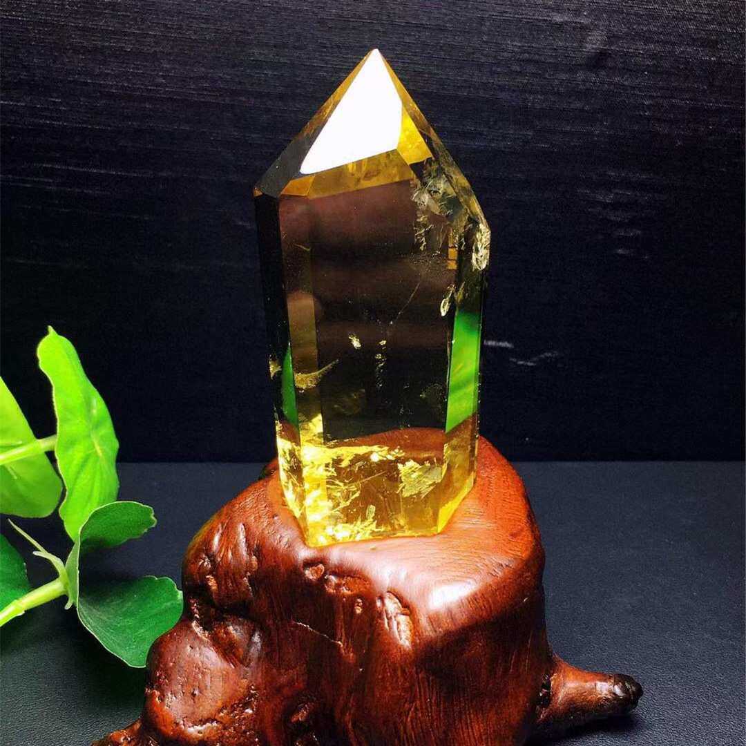 天然黄水晶景石水晶原石观赏石摆件 黄晶水晶原石钻头摆件