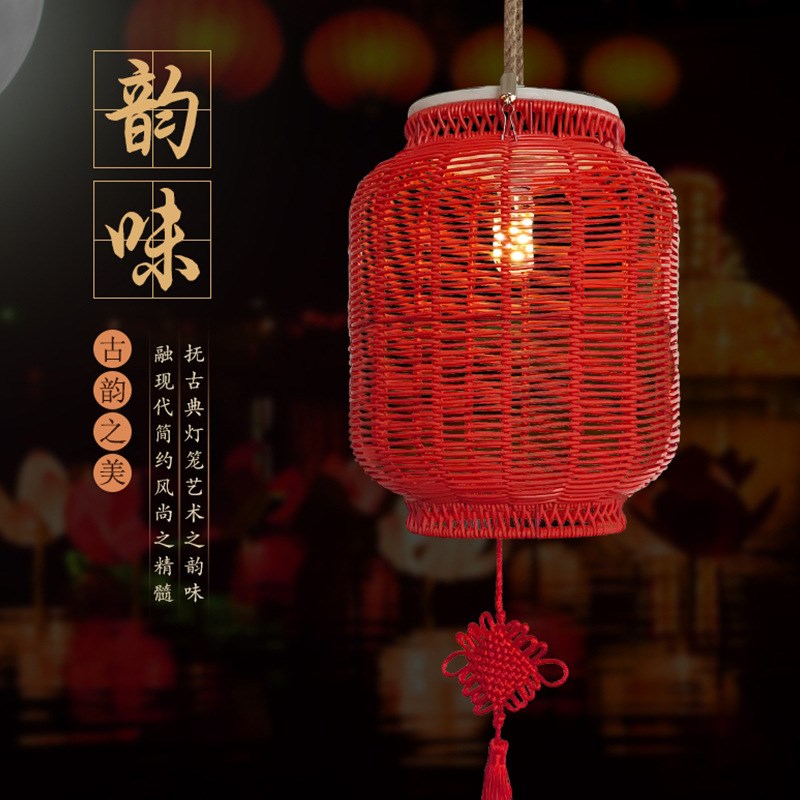 直销红灯笼太阳能装饰灯走廊户外庭院吊灯手工艺编织灯罩
