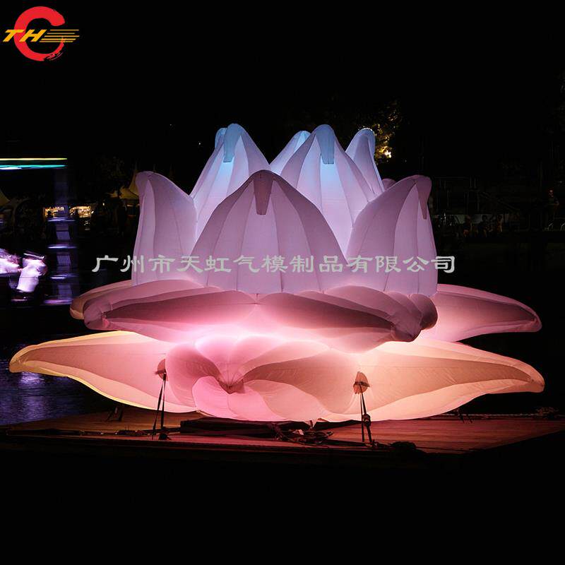 中秋节灯会表演水上充气莲花LED彩灯气模 商场美陈布置仿真花卉