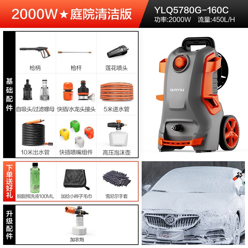 庭院清洗机高压220v自吸家用洗车水枪水泵冲洗地面大功率神器