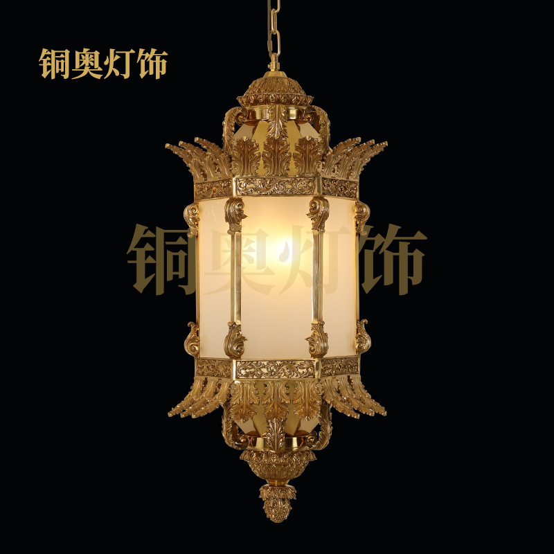 法式宫廷复古全铜小吊灯欧式别墅走廊过道门厅玄关灯饰脱蜡铜灯具