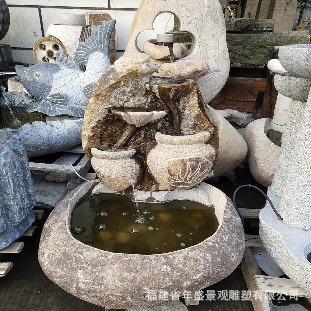 石雕厂家小喷泉别墅庭院花园流水鱼池 喷水鱼缸室内装饰