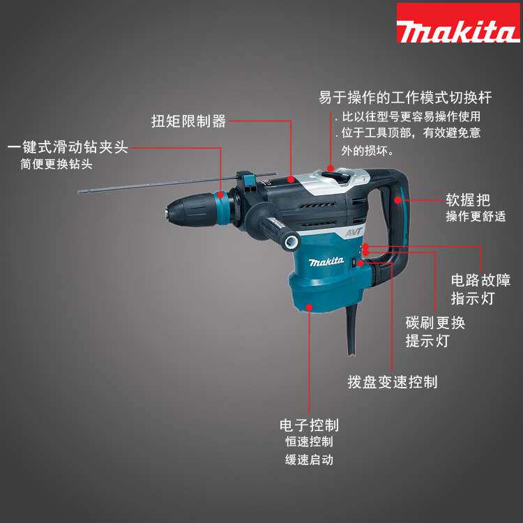 HR4013C 牧田电锤 插电式1100W大功率多用电钻电镐