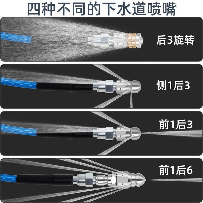 跨境高压洗车机蓝色软管高压疏通水老鼠套装下水道清洗喷嘴工具