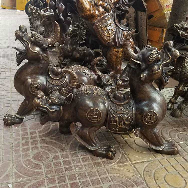 铜大号双头兽独角兽铜器工艺摆件铜雕神兽雕塑铜器