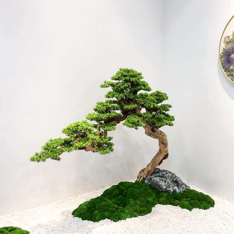 室内景观造景迎客松流水摆件新中式庭院橱窗楼梯下茶室仿真绿植物