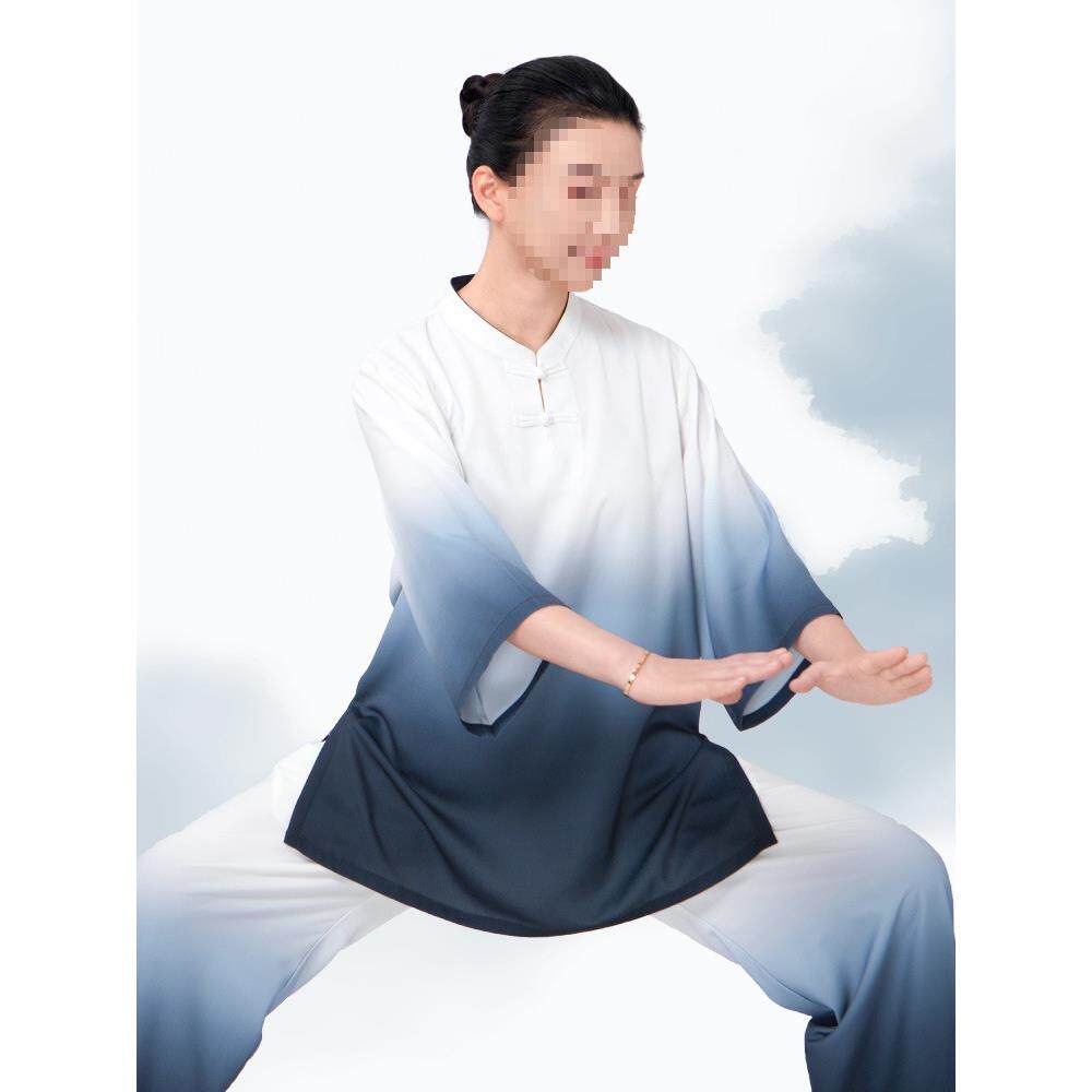 太极服女新款太极拳八段锦练功服男夏季薄款中短袖渐变
