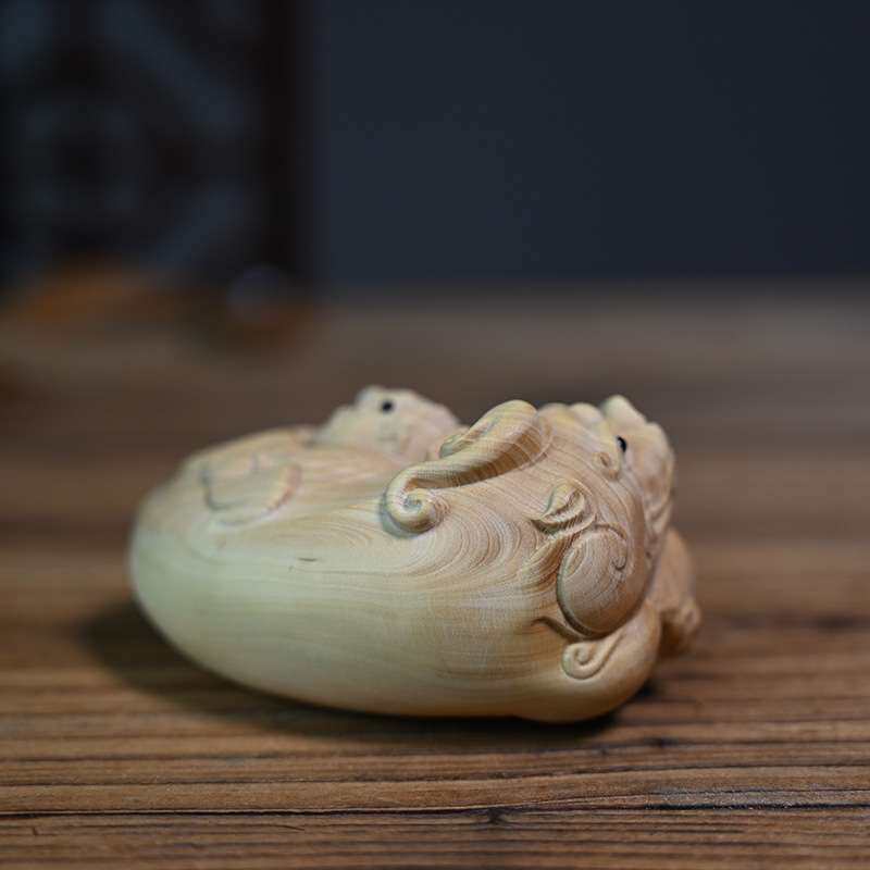 黄杨木雕刻福禄貔貅文玩手把件茶桌茶宠摆饰木质工艺品家居装饰