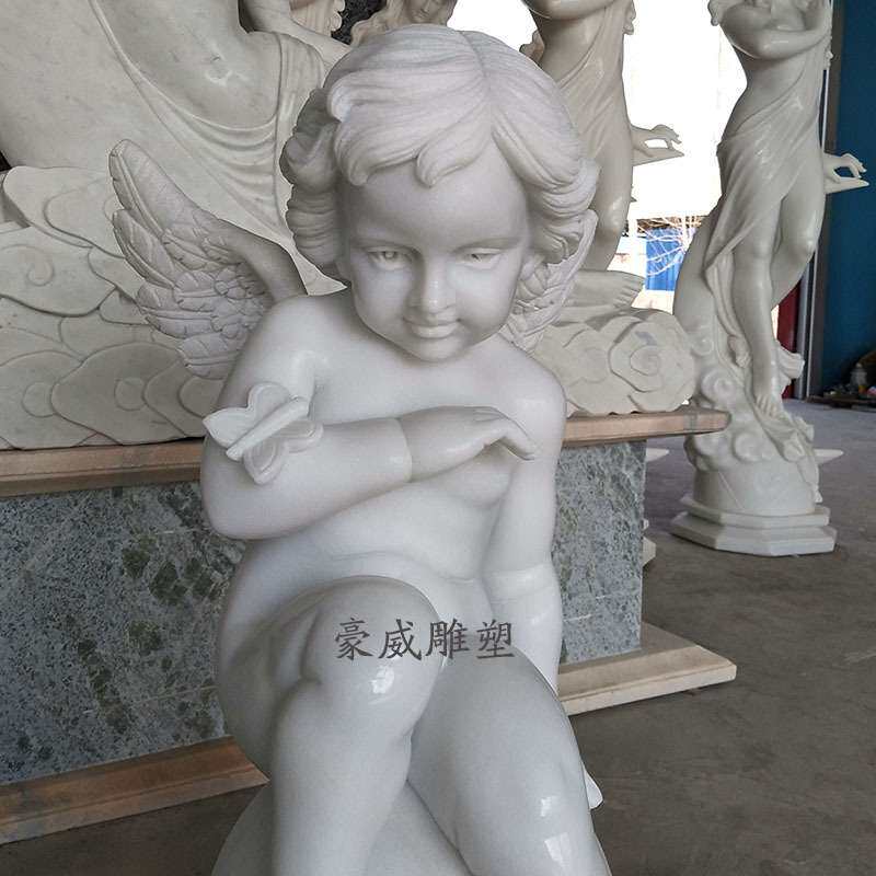 曲阳石雕西方人物石雕欧式小天使雕像大理石汉白玉工艺品摆件