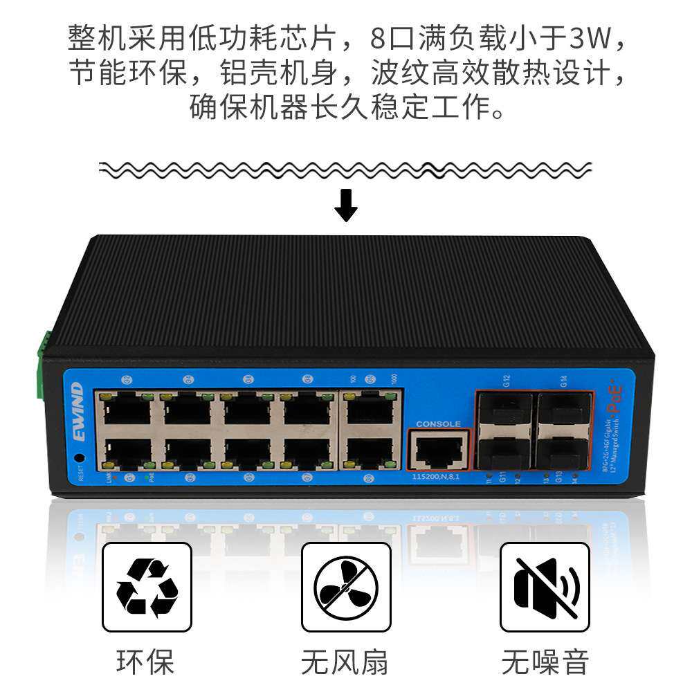 管理型工业交换机千兆14口以太网交换机监控DIN导轨式防雷耐高温
