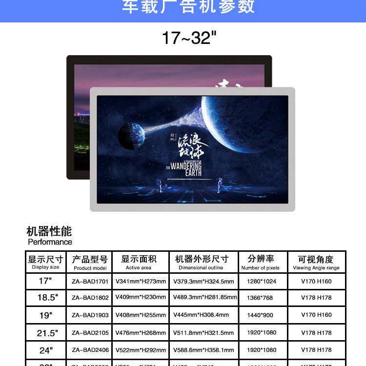 17/18.5/19/22/24寸车载液晶广告机网络公交车电视 广告机