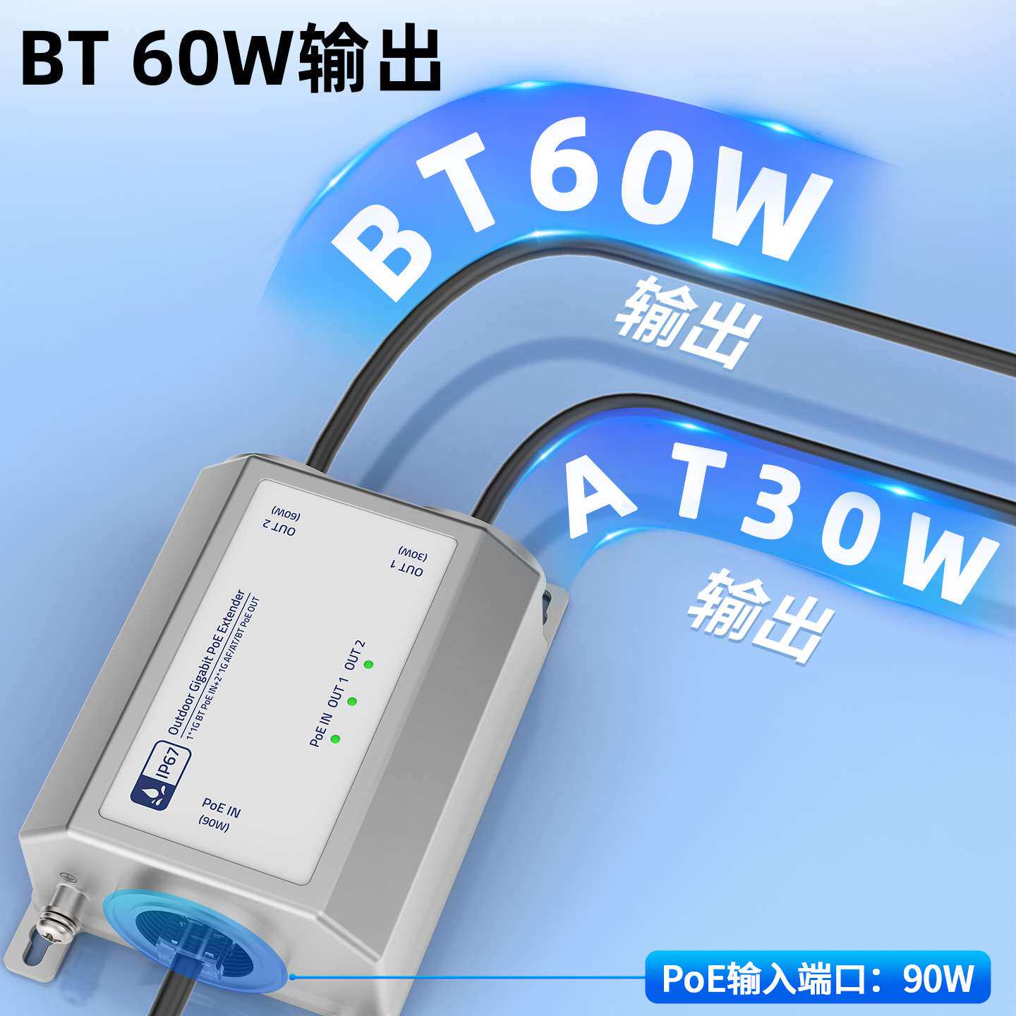联果 防水型POE中继器千兆PoE延长器IP67室外防尘防水BT60W输出