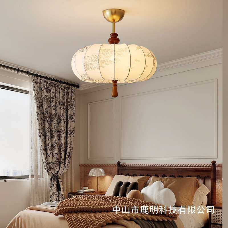 法式中古风布艺吸顶灯复古简约书房客厅卧室个性创意餐厅酒馆灯饰