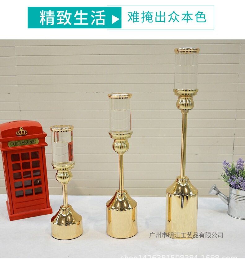 金属铁艺工艺品亚克力烛台三件套婚庆家居酒店摆件创意合金