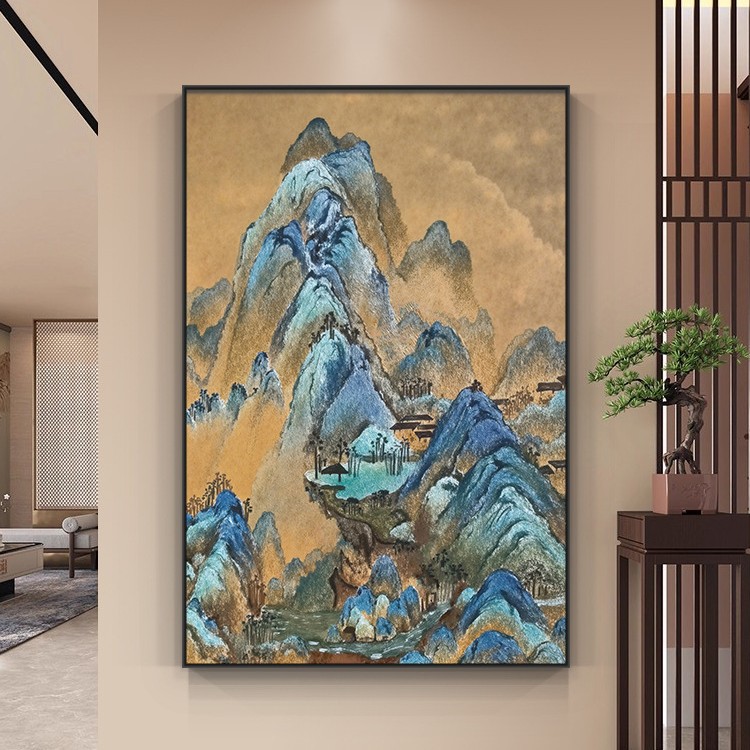 新中式千里江山入户玄关装饰画走廊尽头过道挂画山水国画风景壁画