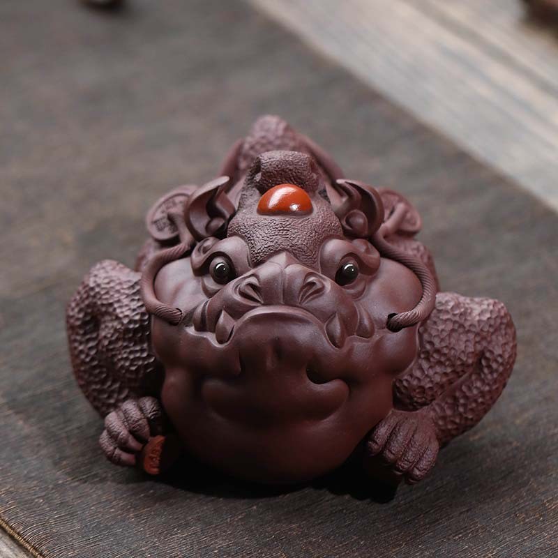 紫砂茶宠金蟾财运当头茶玩可养创意三足蟾蜍茶盘摆件茶具配件