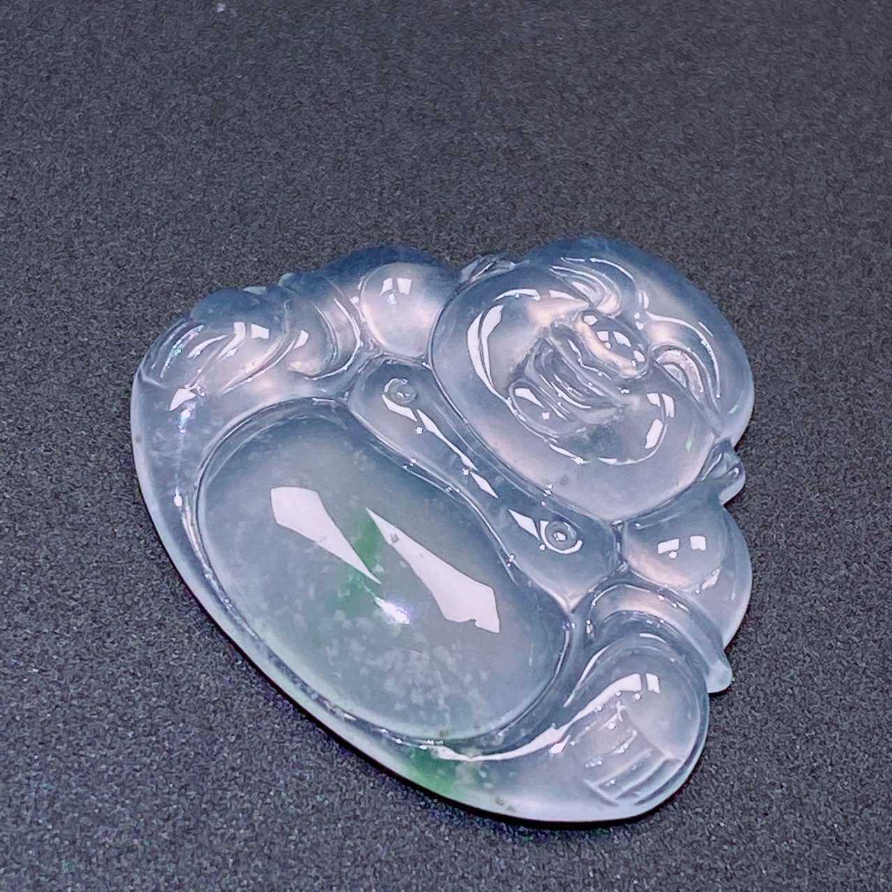 缅甸天然翡翠A货高冰种雪花棉一刀切佛公镶嵌裸石笑佛挂件