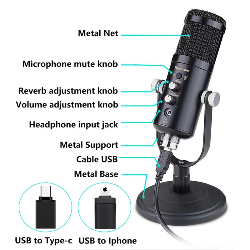GAM-U07 游戏主播直播电容麦克风 带转换头多用途USB电容麦克风