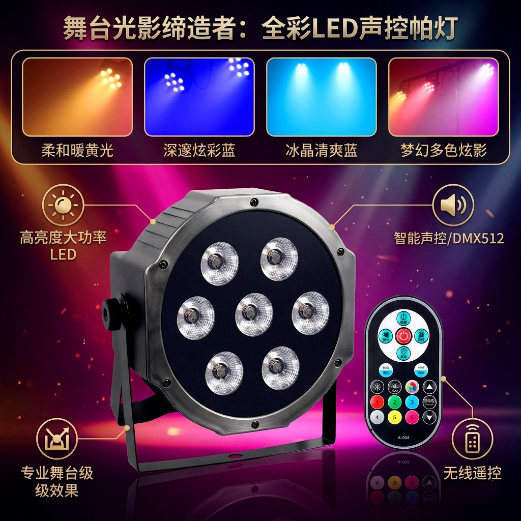 全彩帕灯酒吧婚庆演出舞台灯光声控染色led气氛闪光七彩DJ背景灯