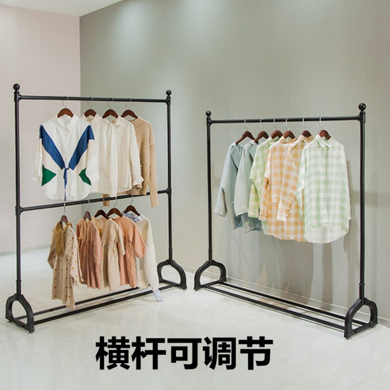 简易可调节陈列双杆落地式t展示架衣帽晾衣架卧室家用双层铁艺货
