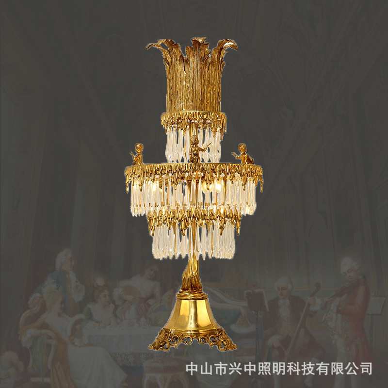 兴中法式全铜水晶灯欧式客厅卧室脱蜡床头创意装饰复古天使台灯