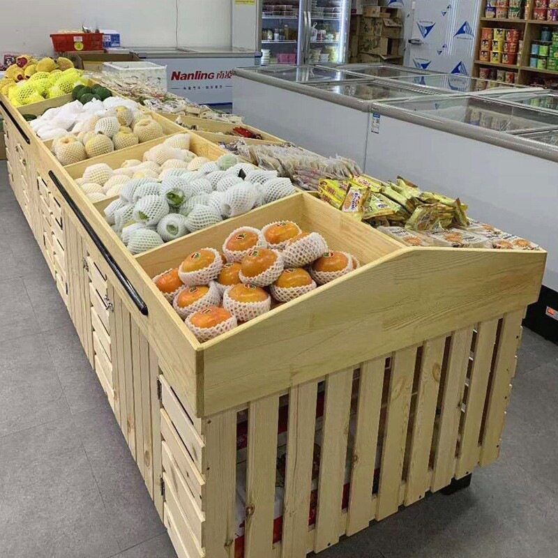 木质超市货架水果架子便利店展柜蔬菜展示架果蔬展示架中岛展示柜