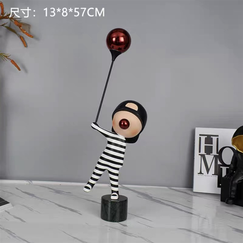 卡通创意吹泡泡气球m男孩雕塑摆件样板房售楼部橱窗黑白极简装饰