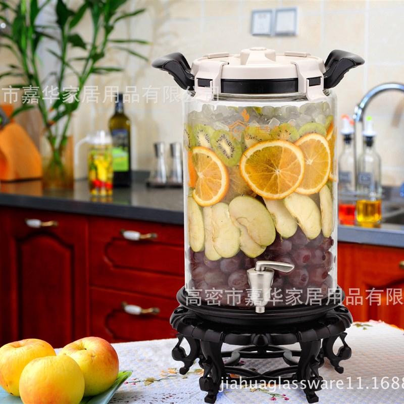 现货高硼硅玻璃储酿器15斤带龙头D泡酒器自动排气酵素桶密封罐酒