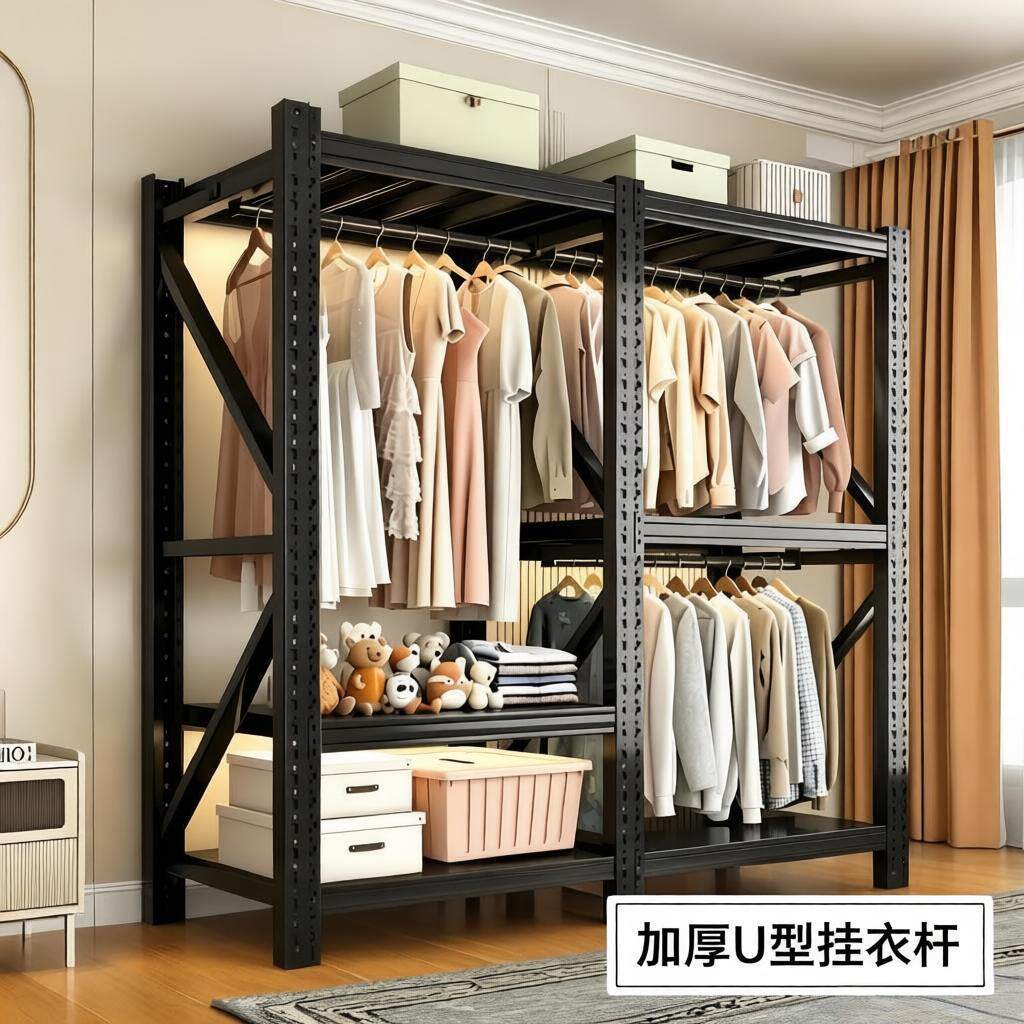 货架衣柜出租屋用开放式简易衣橱卧室批发展示架家用衣架一体架子