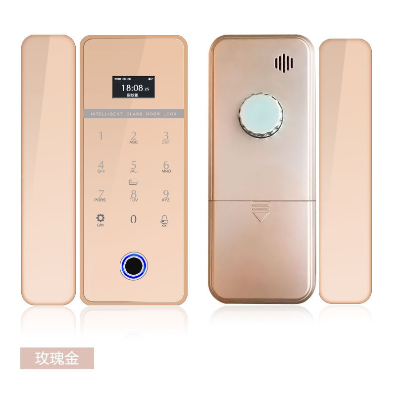 玻璃门指纹锁单双开门密码锁对开刷卡考勤大屏幕门禁有无框免开孔