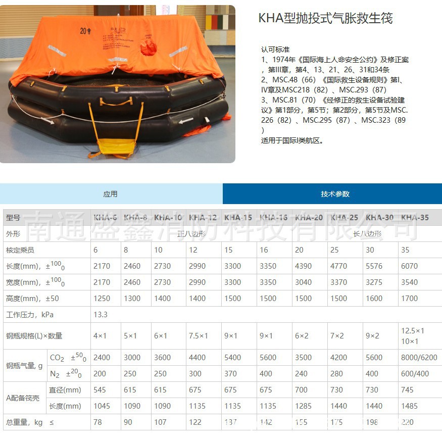 KHY- 20船用游艇筏 4~12人CCS 船用气胀式游艇筏小型船舶救生设备