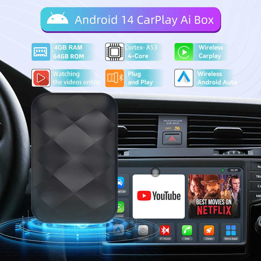 航镜热销AIBOX有线转无线carplay安卓14三合一4+32无线车载视频盒