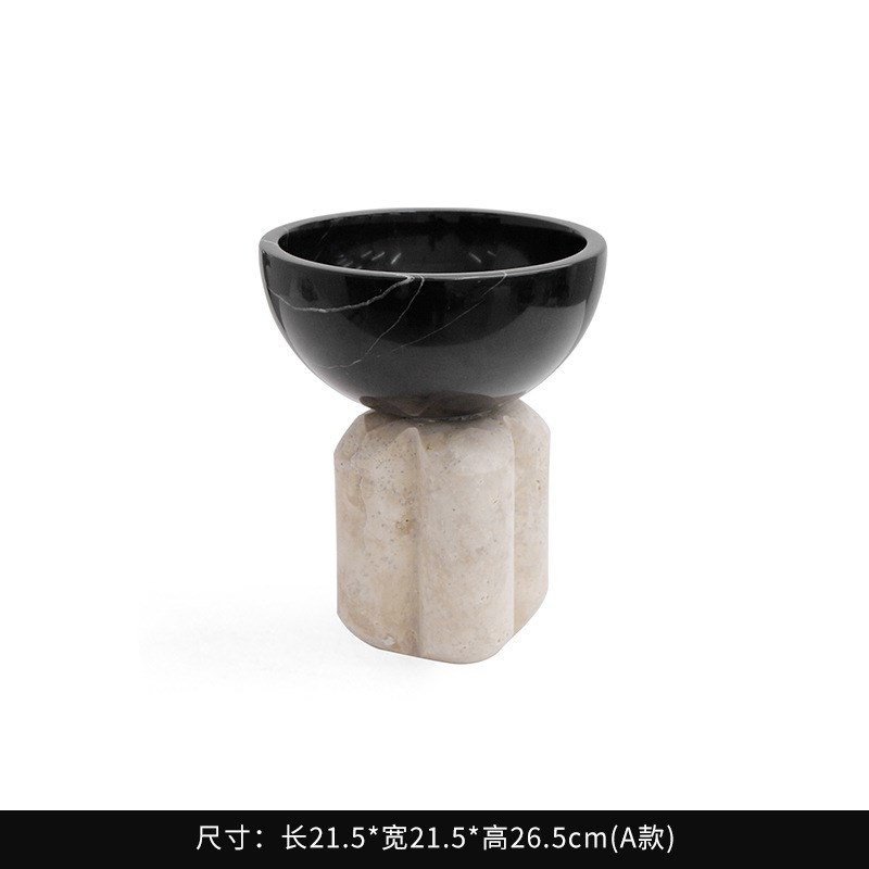 北欧现代简约轻奢洞石花器果盘样板房售I楼处摆设客厅餐厅摆件饰