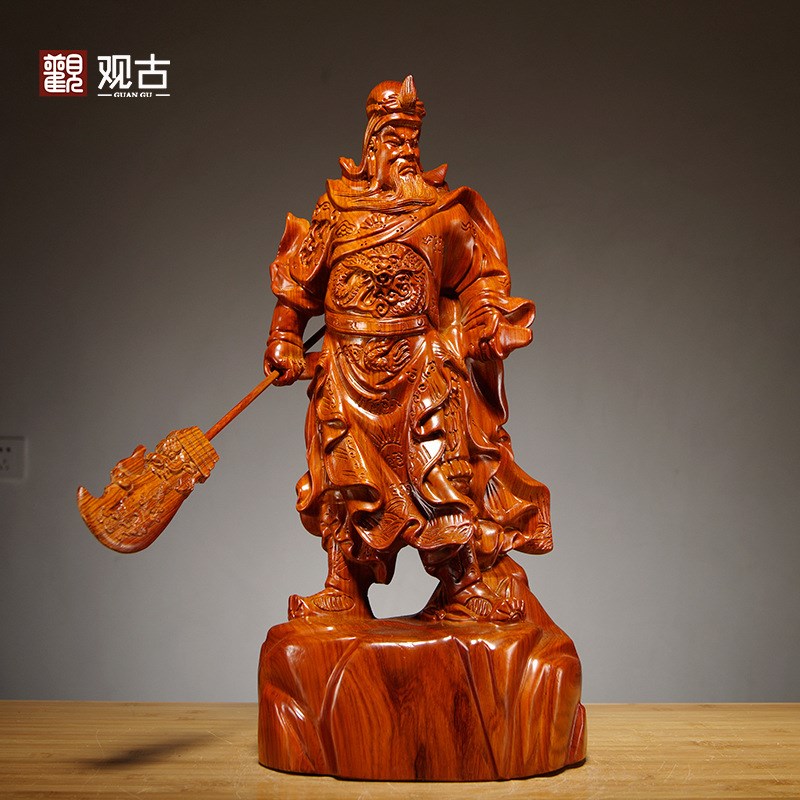 花梨木雕刻武财h神关公像公司开业送礼摆件大号家居客厅装饰工艺