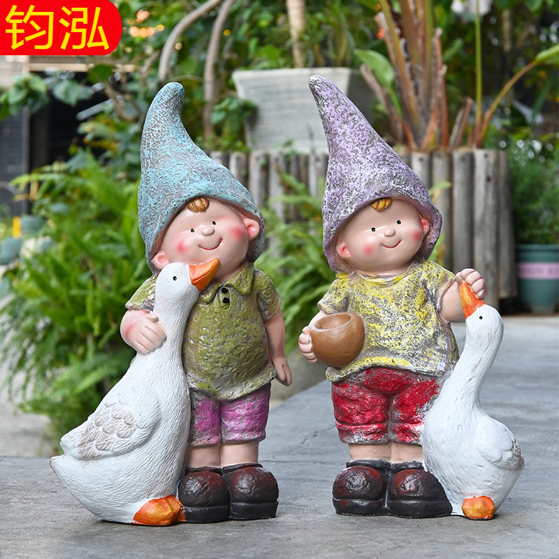 跨境花园庭院造景装饰幼儿园户外卡通人物小孩雕塑摆件树脂工艺品