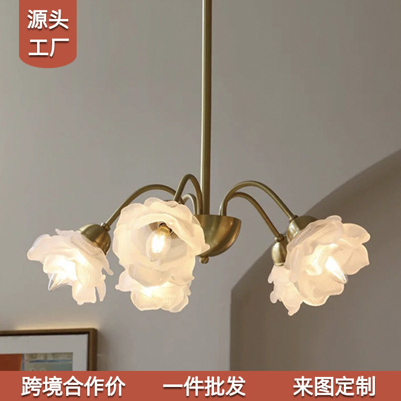 美式乡村玫瑰花吊灯客餐厅