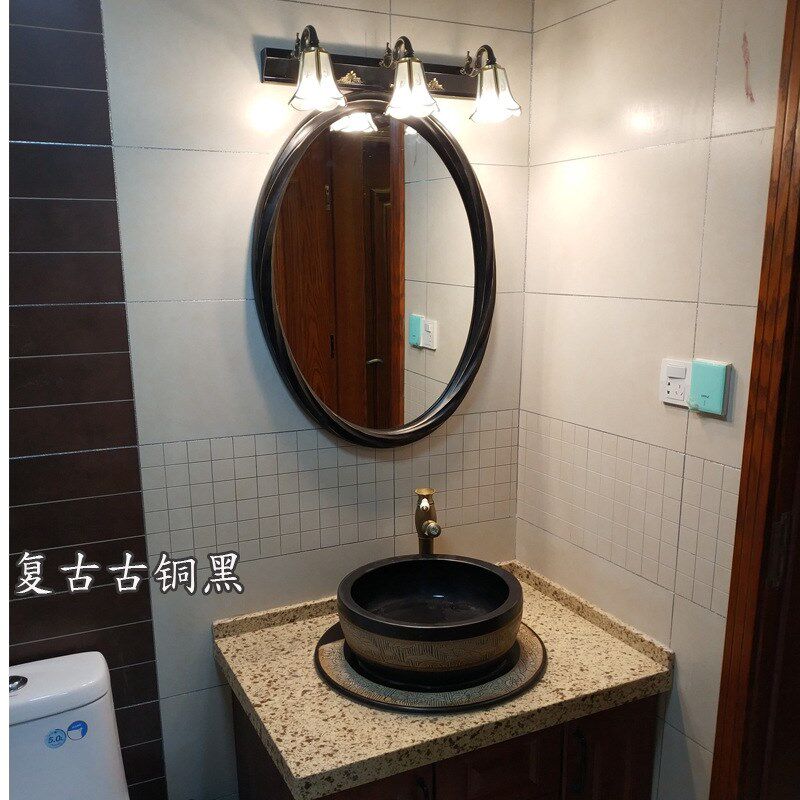 美式复古轻奢浴室镜椭圆壁挂装饰镜酒店卫生间台盆镜子欧式厕所镜