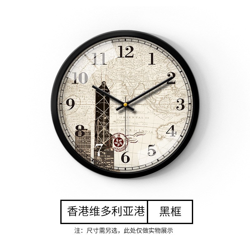 酒店宾馆旅社大堂前台世界地名时区欧G式复古挂钟静音现代简约钟