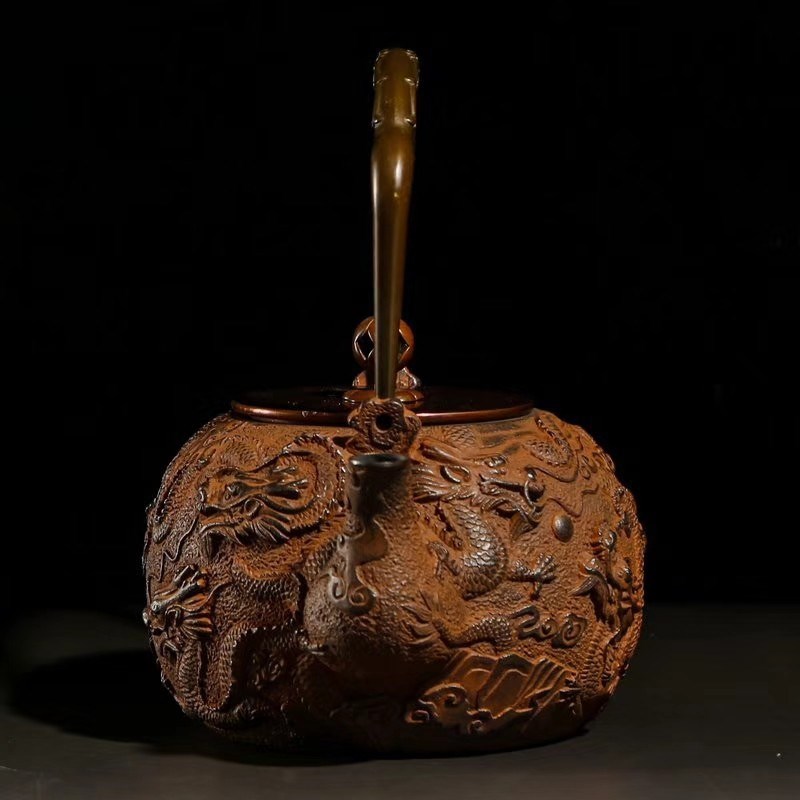 生铁茶壶原矿砂铁壶打造老E铁壶仿古色九龙铸铁茶壶