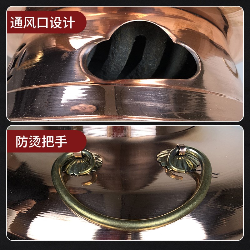 纯紫铜吉b祥如意插电铜火锅鸳鸯电碳两用铜火锅炉红铜老式涮肉火