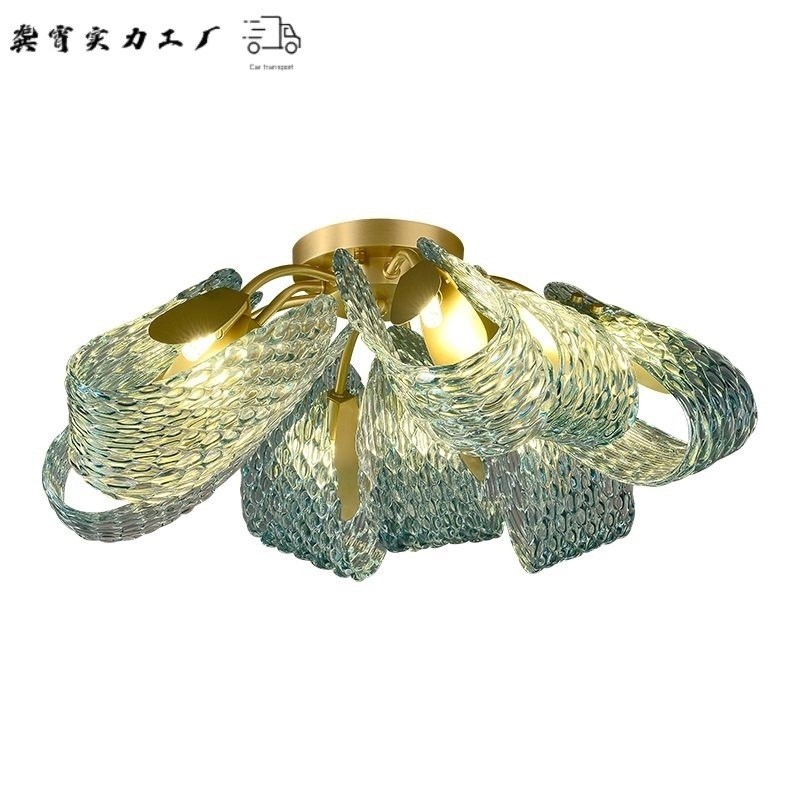 【花朵】全铜轻奢客厅卧室吸顶灯B设计师款孔雀蓝色玻璃主卧房间