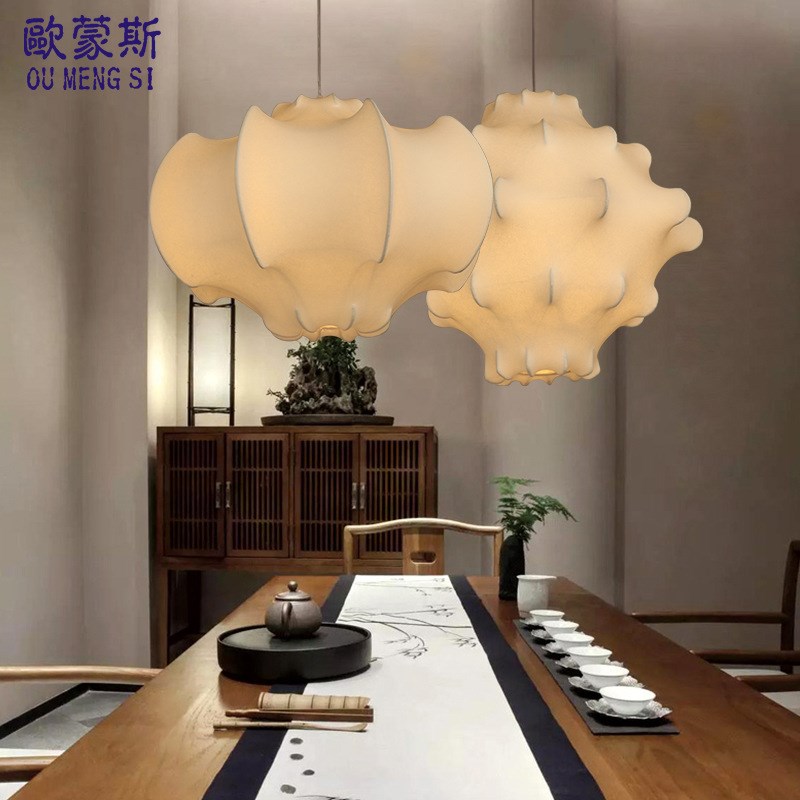 蚕丝吊灯水母圆形创意餐厅三头卧室个性中式灯笼乡村吧台茶楼灯具
