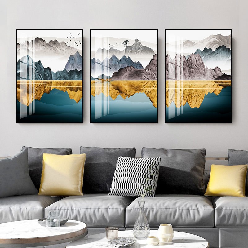 海景三联画客厅装饰画现代简约大气山水壁画风景沙发背景画挂画