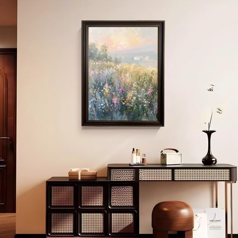 法式风景肌理油画客厅沙发玄关装饰画莫奈挂画入户走廊壁画复古风