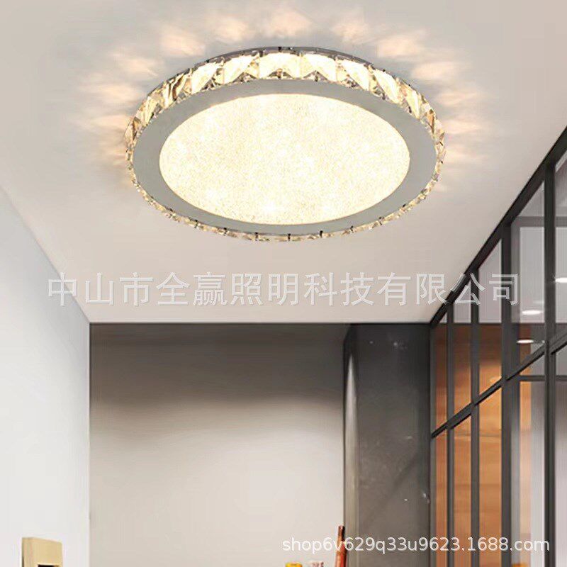 美式轻奢小水晶吸顶灯北欧卧室灯餐厅黑色圆形入户玄关灯具110V