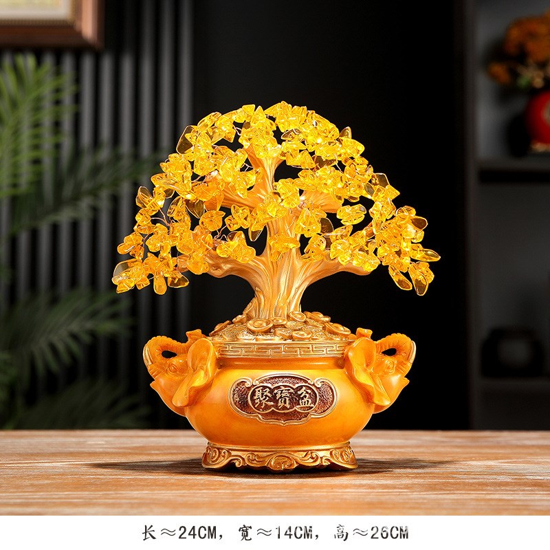 发财树摇钱树摆件客厅客厅玄关酒柜装饰新中式聚宝盆树脂招财树