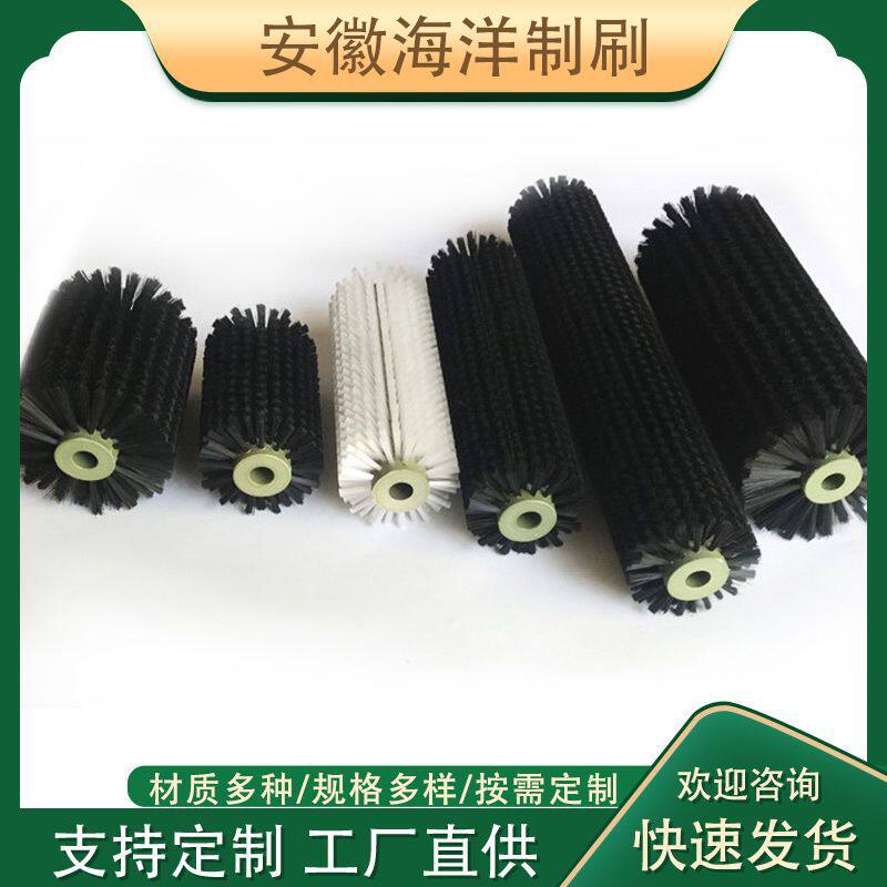 厂家定 制果蔬清洗毛刷辊工业钢丝辊除尘毛刷轮水果螺旋毛刷辊