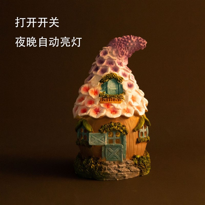 跨境太阳能庭院灯花房树屋树脂工艺品阳台花园户外装饰摆件